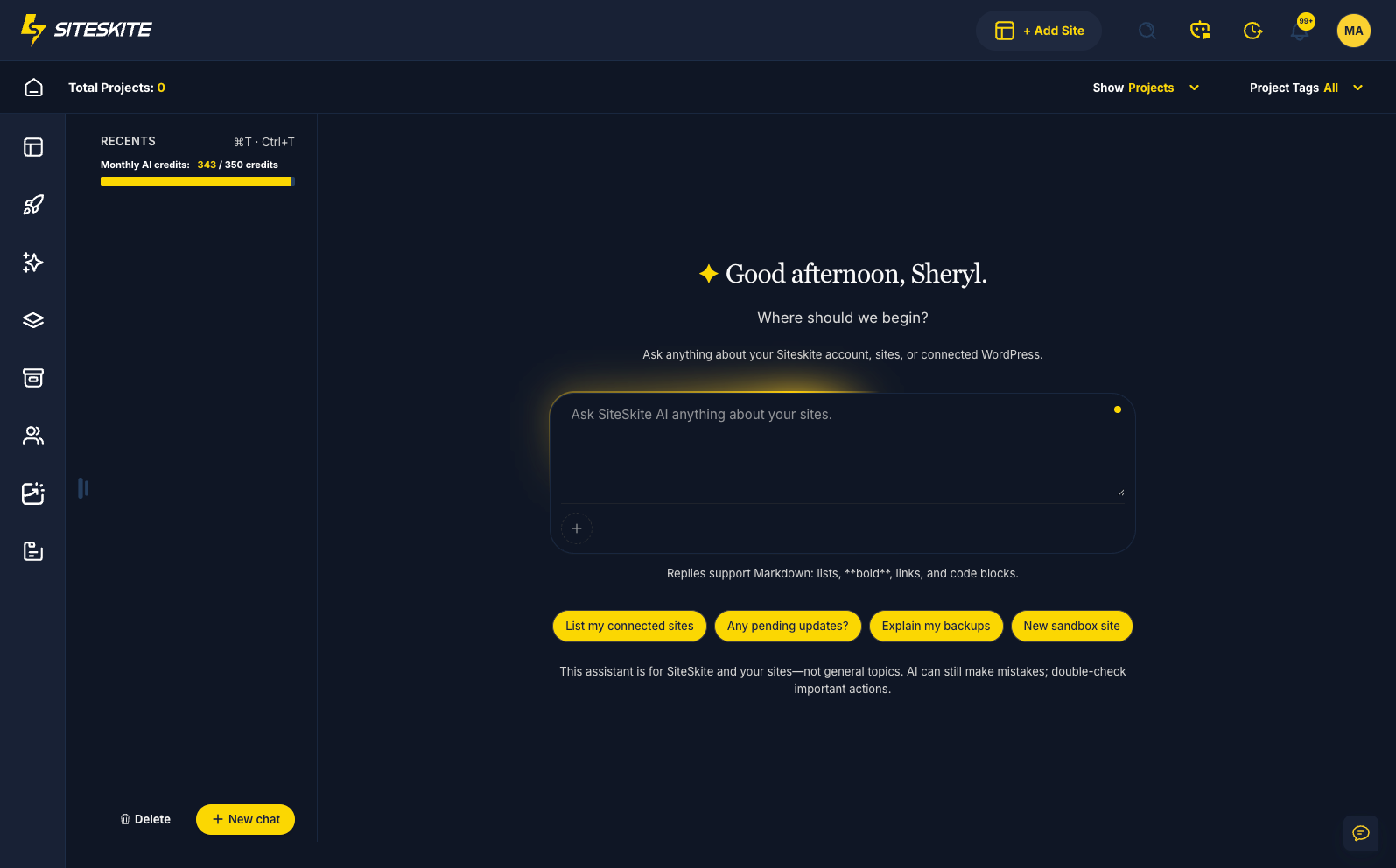 SiteSkite AI and MCP automation panel for WordPress WebOps