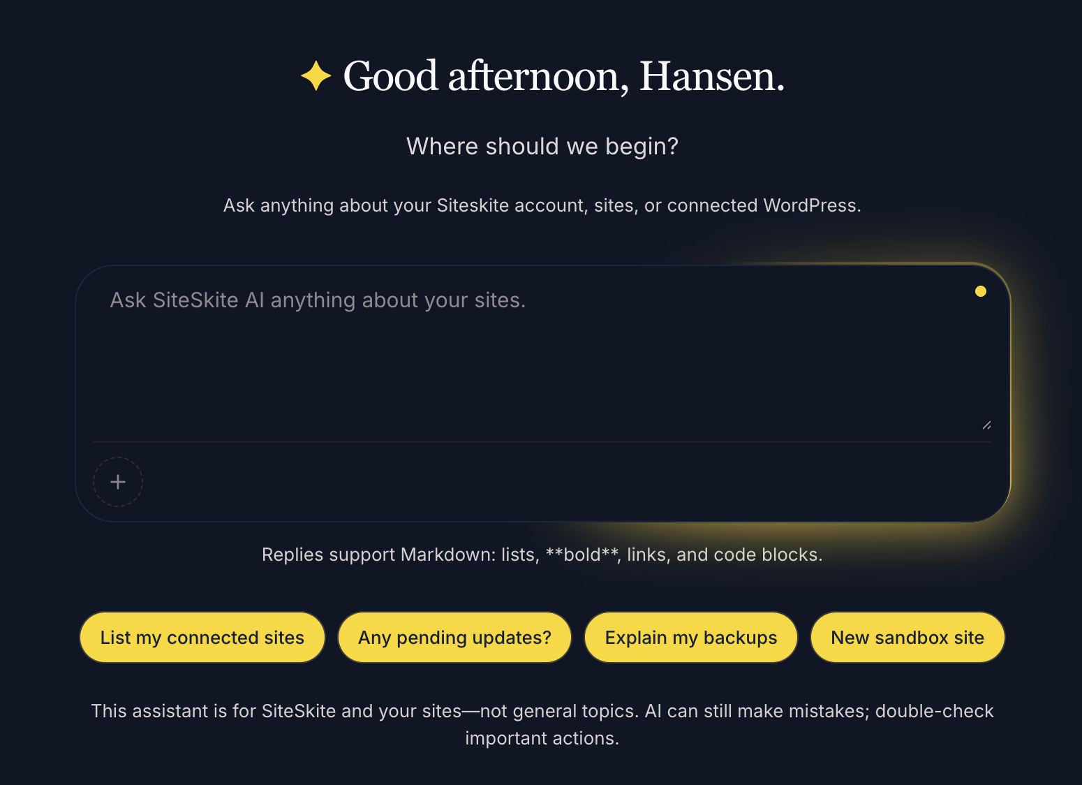 SiteSkite AI automation panel