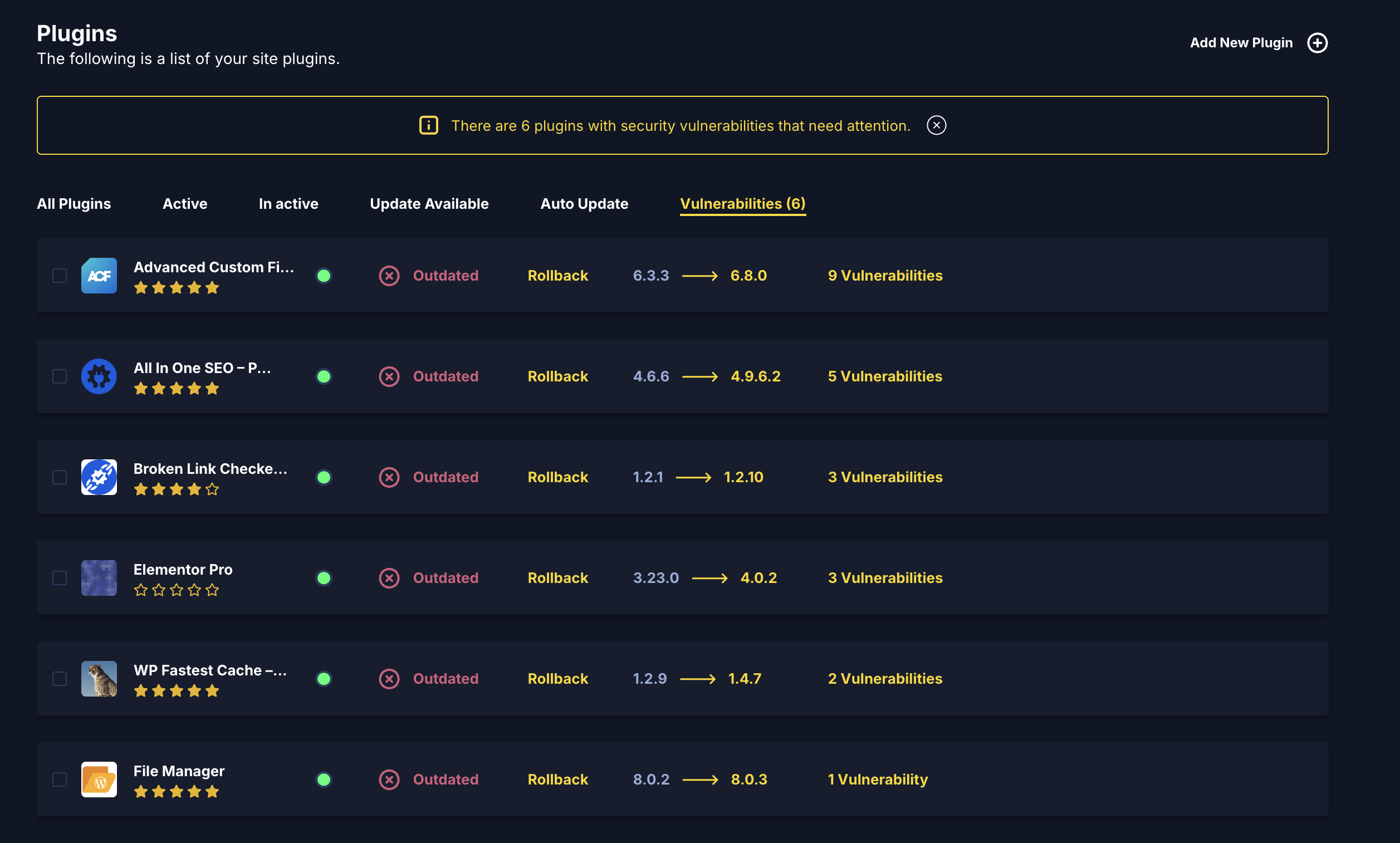 SiteSkite backups and security dashboard